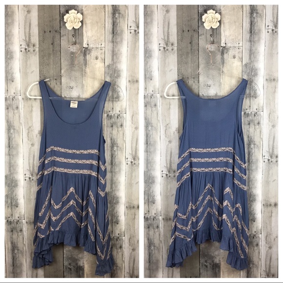 Free People Voile Lace Trapeze Dress Blue XS EUC - Picture 2 of 8